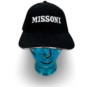 Missoni Black Cotton Baseball Cap Hat White Embroidered Logo Adjustable NWT New